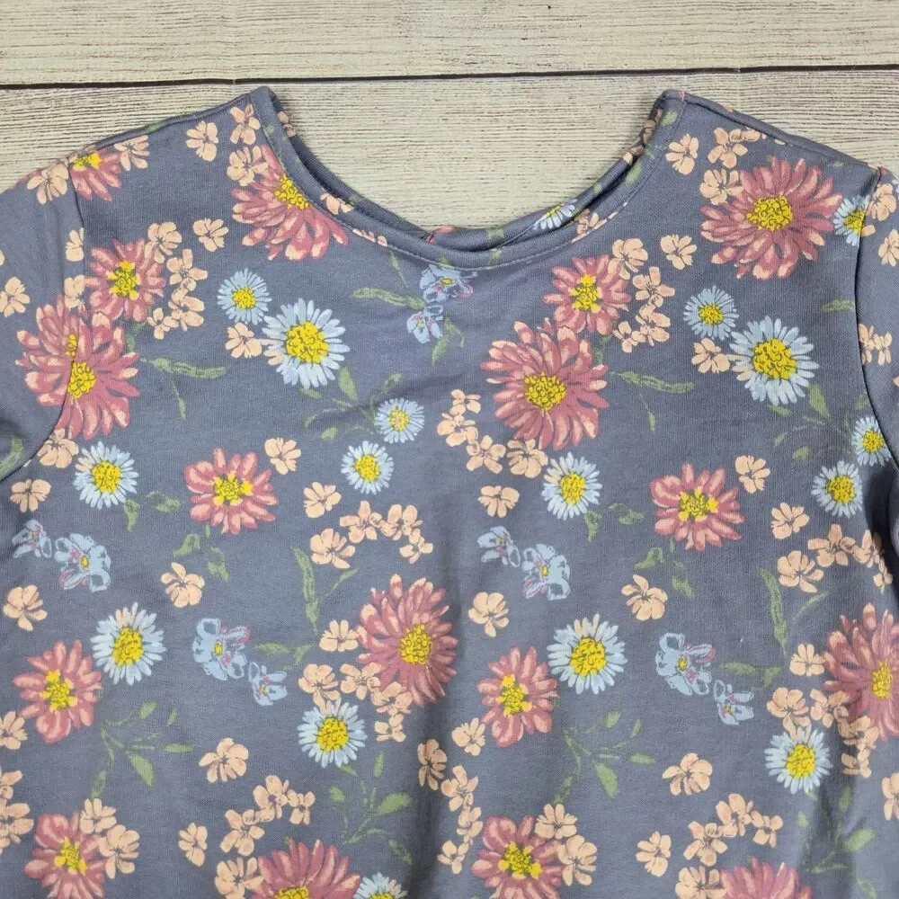 OshKosh B'gosh Kids Girls Blue Floral Short Sleeve Shirt Elastic Bottom 10 NWT